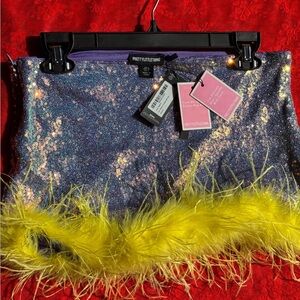 PrettyLittleThing lilac Sequin Skirt with Yellow Feather Trim size:4